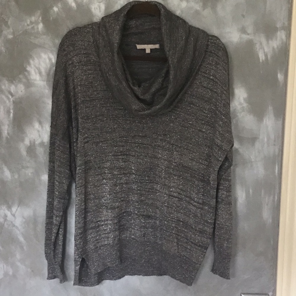 Joan Vas’s Studio Large metallic gray cowl neck sweater- EUC